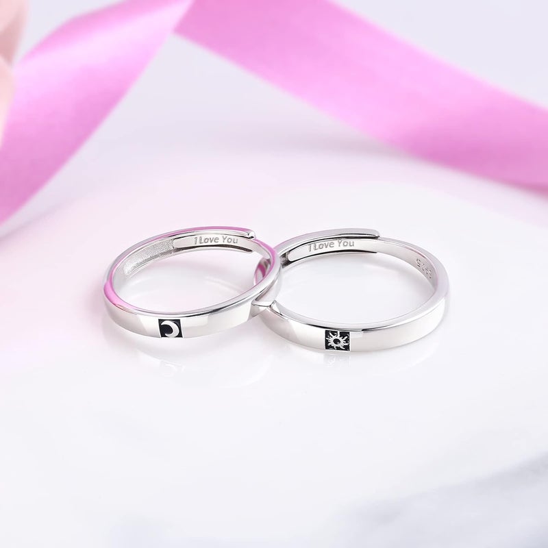 Beydodo 925 Silver Rings Custom Adjustable Sun and Moon Matching Rings Engraved I Love You Couples Rings Wedding - Image 5